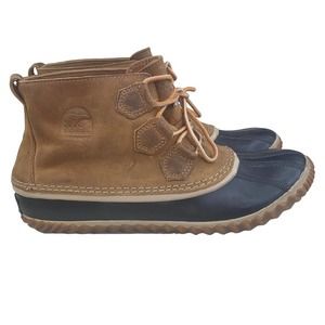 Sorel Women’s Out N About Brown Leather Waterproof Duck Boots Size US 10